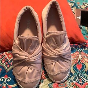 Mia Blush Satin Slip On Shoes